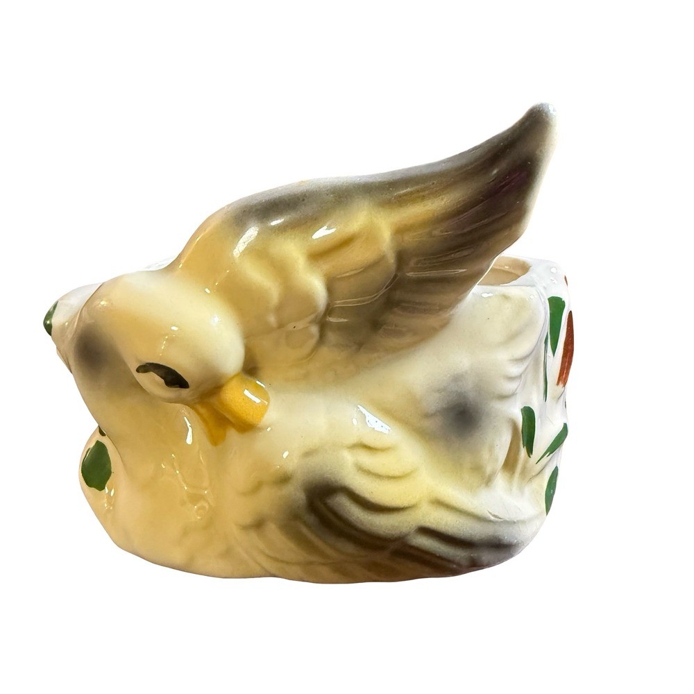 Vintage USA Ceramic Bird Swan Duck Planter Mid Century Hand Painted Pottery